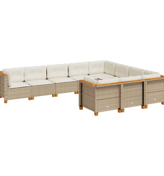 10-tlg. Garten-Sofagarnitur mit Kissen Beige Poly Rattan