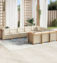10-tlg. Garten-Sofagarnitur mit Kissen Beige Poly Rattan