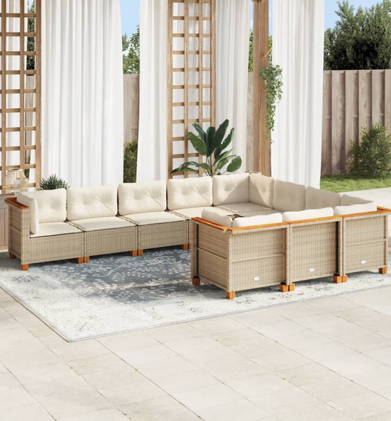 10-tlg. Garten-Sofagarnitur mit Kissen Beige Poly Rattan