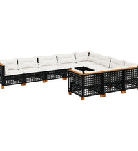 10-tlg. Garten-Sofagarnitur mit Kissen Schwarz Poly Rattan