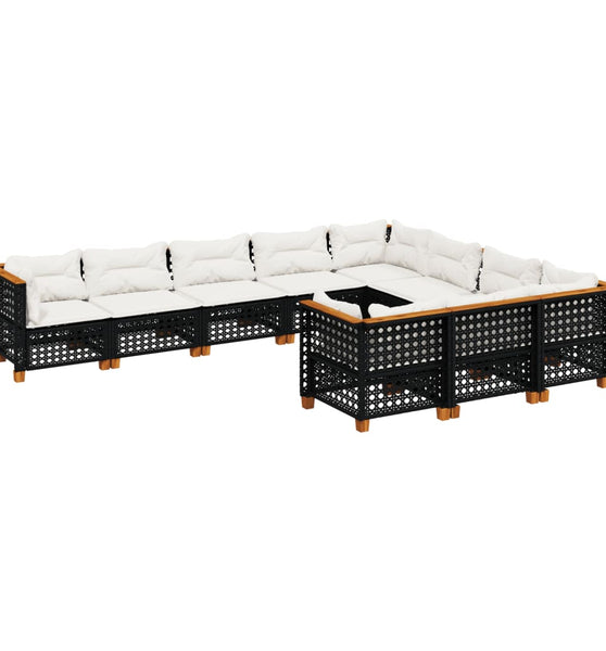 10-tlg. Garten-Sofagarnitur mit Kissen Schwarz Poly Rattan