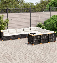 10-tlg. Garten-Sofagarnitur mit Kissen Schwarz Poly Rattan