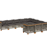 10-tlg. Garten-Sofagarnitur mit Kissen Grau Poly Rattan