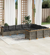 10-tlg. Garten-Sofagarnitur mit Kissen Grau Poly Rattan