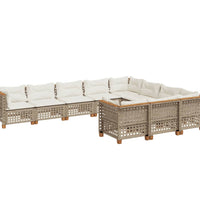 10-tlg. Garten-Sofagarnitur mit Kissen Beige Poly Rattan