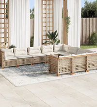 10-tlg. Garten-Sofagarnitur mit Kissen Beige Poly Rattan