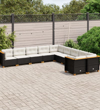 10-tlg. Garten-Sofagarnitur mit Kissen Schwarz Poly Rattan