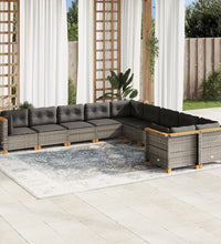 10-tlg. Garten-Sofagarnitur mit Kissen Grau Poly Rattan