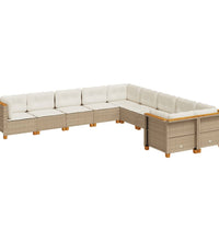 10-tlg. Garten-Sofagarnitur mit Kissen Beige Poly Rattan