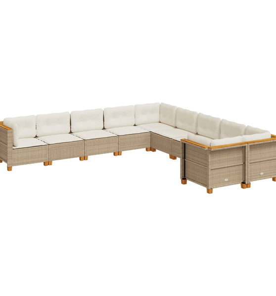 10-tlg. Garten-Sofagarnitur mit Kissen Beige Poly Rattan