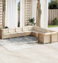 10-tlg. Garten-Sofagarnitur mit Kissen Beige Poly Rattan