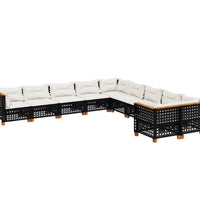 10-tlg. Garten-Sofagarnitur mit Kissen Schwarz Poly Rattan