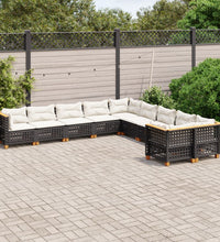 10-tlg. Garten-Sofagarnitur mit Kissen Schwarz Poly Rattan