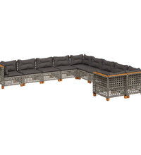 10-tlg. Garten-Sofagarnitur mit Kissen Grau Poly Rattan
