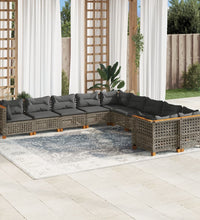 10-tlg. Garten-Sofagarnitur mit Kissen Grau Poly Rattan
