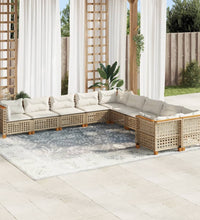 10-tlg. Garten-Sofagarnitur mit Kissen Beige Poly Rattan