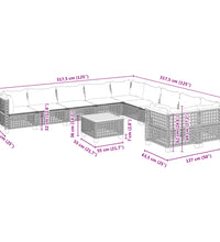 11-tlg. Garten-Sofagarnitur mit Kissen Schwarz Poly Rattan