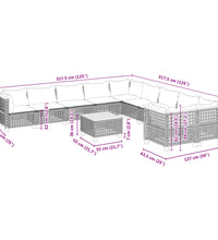 11-tlg. Garten-Sofagarnitur mit Kissen Grau Poly Rattan