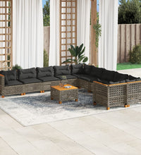 11-tlg. Garten-Sofagarnitur mit Kissen Grau Poly Rattan