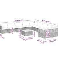 11-tlg. Garten-Sofagarnitur mit Kissen Beige Poly Rattan