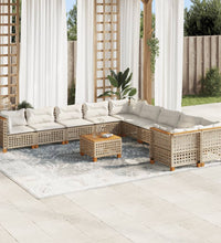 11-tlg. Garten-Sofagarnitur mit Kissen Beige Poly Rattan