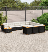 11-tlg. Garten-Sofagarnitur mit Kissen Schwarz Poly Rattan