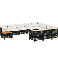 11-tlg. Garten-Sofagarnitur mit Kissen Schwarz Poly Rattan