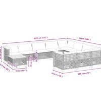 11-tlg. Garten-Sofagarnitur mit Kissen Schwarz Poly Rattan