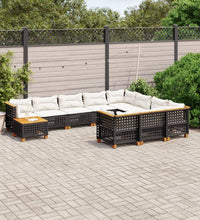 11-tlg. Garten-Sofagarnitur mit Kissen Schwarz Poly Rattan