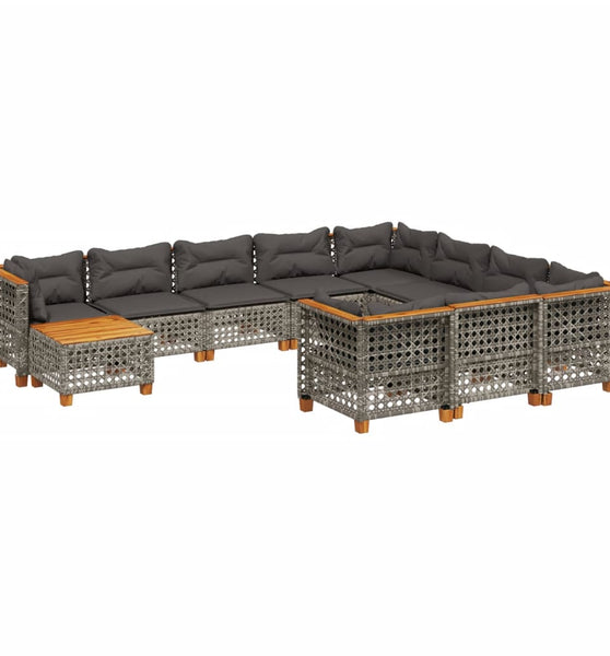 11-tlg. Garten-Sofagarnitur mit Kissen Grau Poly Rattan