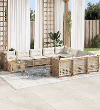 11-tlg. Garten-Sofagarnitur mit Kissen Beige Poly Rattan