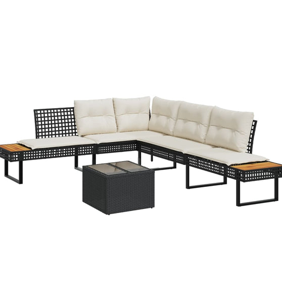 2-tlg. Garten-Sofagarnitur mit Kissen Schwarz Poly Rattan Glas
