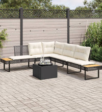 2-tlg. Garten-Sofagarnitur mit Kissen Schwarz Poly Rattan Glas