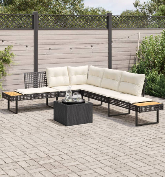 2-tlg. Garten-Sofagarnitur mit Kissen Schwarz Poly Rattan Glas