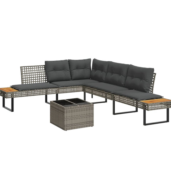 2-tlg. Garten-Sofagarnitur mit Kissen Grau Poly Rattan Glas