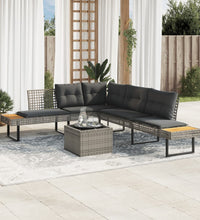 2-tlg. Garten-Sofagarnitur mit Kissen Grau Poly Rattan Glas