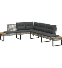 2-tlg. Garten-Sofagarnitur mit Kissen Grau Poly Rattan Glas