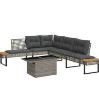 2-tlg. Garten-Sofagarnitur mit Kissen Grau Poly Rattan Glas
