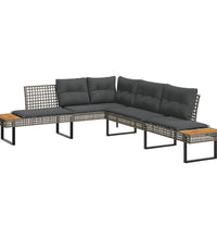 2-tlg. Garten-Sofagarnitur mit Kissen Grau Poly Rattan Glas
