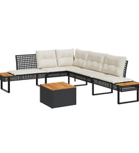 2-tlg. Garten-Sofagarnitur mit Kissen Schwarz Poly Rattan