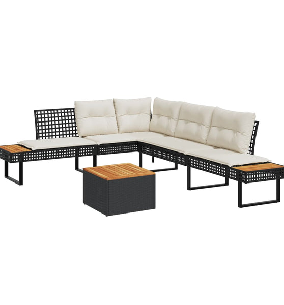 2-tlg. Garten-Sofagarnitur mit Kissen Schwarz Poly Rattan