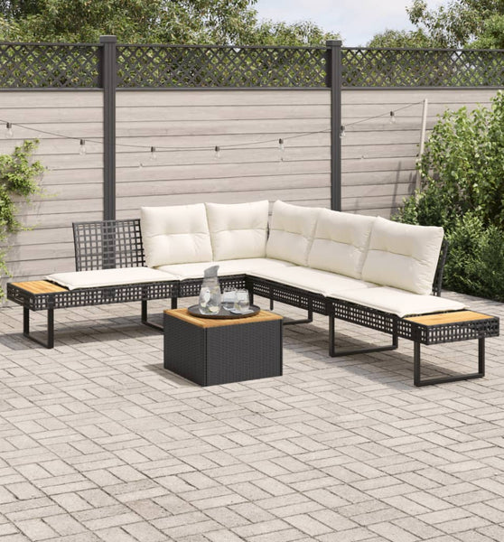 2-tlg. Garten-Sofagarnitur mit Kissen Schwarz Poly Rattan