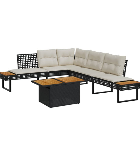 2-tlg. Garten-Sofagarnitur mit Kissen Schwarz Poly Rattan
