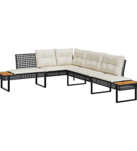 2-tlg. Garten-Sofagarnitur mit Kissen Schwarz Poly Rattan