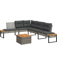2-tlg. Garten-Sofagarnitur mit Kissen Grau Poly Rattan Akazie