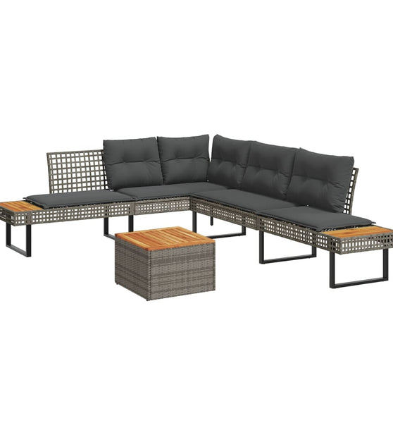 2-tlg. Garten-Sofagarnitur mit Kissen Grau Poly Rattan Akazie