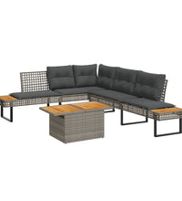 2-tlg. Garten-Sofagarnitur mit Kissen Grau Poly Rattan Akazie