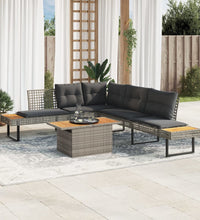 2-tlg. Garten-Sofagarnitur mit Kissen Grau Poly Rattan Akazie
