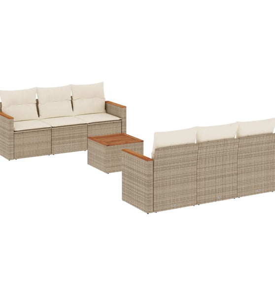 7-tlg. Garten-Sofagarnitur mit Kissen Beige Poly Rattan