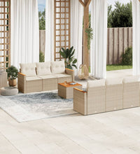 7-tlg. Garten-Sofagarnitur mit Kissen Beige Poly Rattan